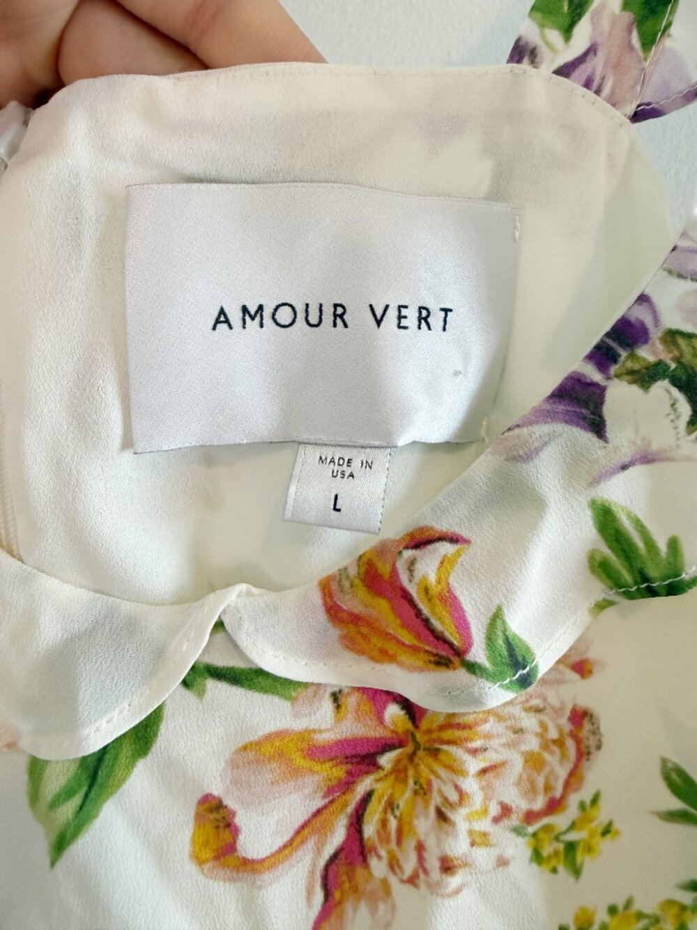 Amour‎ Vert Silk Floral Midi Dress Women's Large White Romantic Ruffle Sleeve - Picture 4 of 14
